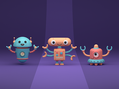 The Robo Trio 3d 3dart blender cartoon cute game illustration orange red render robot robots sticker toy