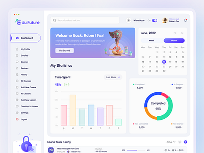 Edu Future —Dashboard E-learning Ui 3d clean design course list course overview e learning education figma graphic design homepage landing page learning app minimal online course online school ui ui design uiux web design website