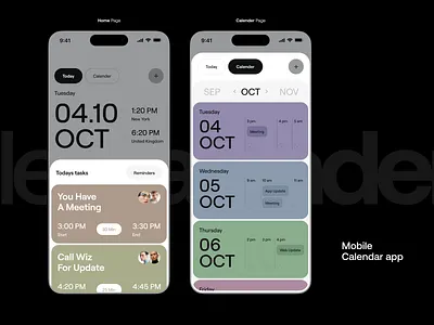 Mobile App: Calendar app calendar calendar page color date picker datepicker design meeting minimal mobile app design mobile ui orix sajon schedule task to do trand typography ui ux