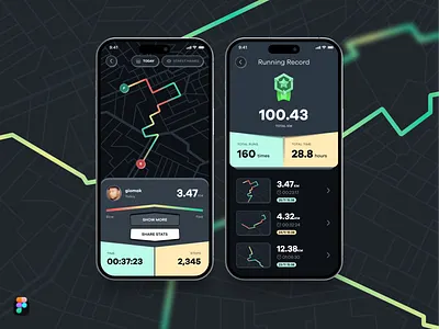 Run tracking mobile app activity dark ui experience figma giomak ios iphone map mobile mobile app neumorphism run stepn tracking ui user interface ux