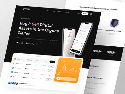 Crypee - Crypto Wallet Landing Page black crypto crypto apps crypto wallet elegant finance gradient landing page management minimalist simple ui uidesign uiux uiuxdesign ux uxdesign web web design