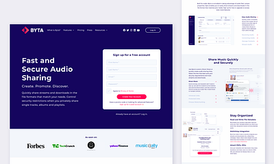 Byta - 2021 app landing page login screen product design registration saas