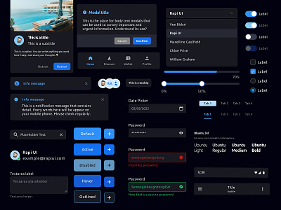 Design Components Dark - Rapi UI Design System components design kit design library design system figma mobile components mobile design mobile design system react native design ui components ui design ui kits ux design