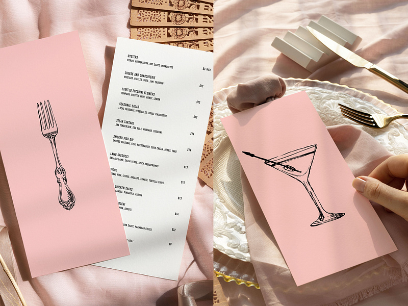 Restaurant/ Bar Menus: Goldie alcohol bar black chic elegant layout lounge menu menus minimal minimalist pink print restaurant set
