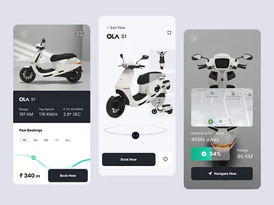 Ola Electric Book EV Bikes for Rent app ui ev car ui