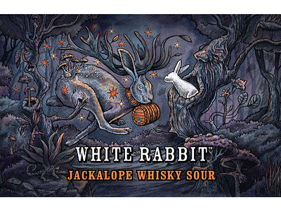 White Rabbit Whisky Sour Label artwork branding conceptual design engraving etching illustration illustrator labeldesign line art logo packaging scratchboard steven noble vintage woodcut