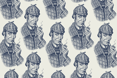 Sherlock Holmes Portrait Illustrated by Steven Noble artwork design engraving etching illustration ink art line art people portrait portraits portraiture scratchboard steven noble wall street woodcut