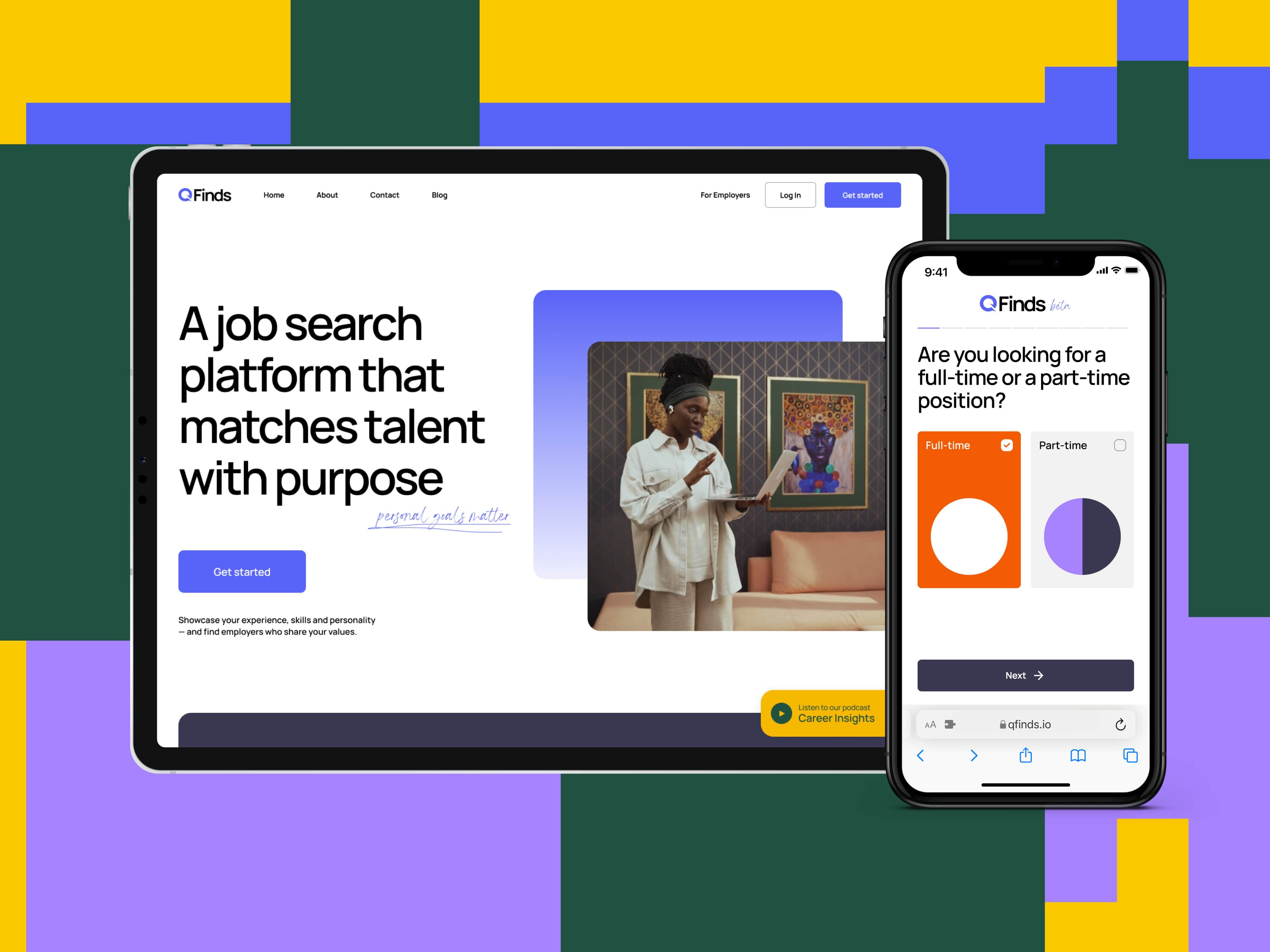 QFinds - Hiring platform app color desktop minimal web website