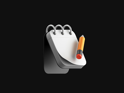 Notepad Icon 3d app black design education graphic design icon illustration learn learning mobil mockup notebook notepad pencil template ui write