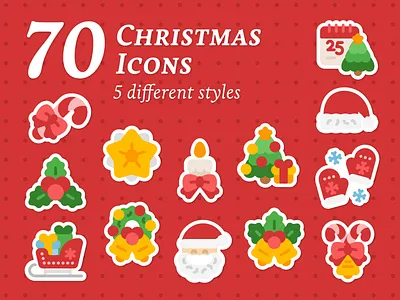 Christmas Icon Pack candy cane christmas tree chritmas gifts gloves icon pack icon set icons jingle bells jolly mistletoe mittens santa claus santa hat snowflakes star wreath xmas