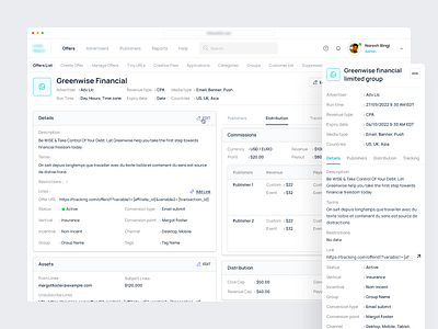 Affiliate or Performance Marketing Dashboard analytics dashboard interface minimal minimalism nav offer portfolio tabs ui ui design user interface ux web app