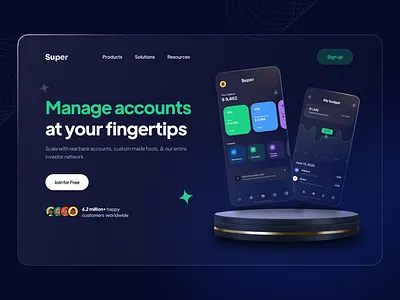 Fintech Landing Page accounts banner blue design finance fintech glassmorphism green landing ui website