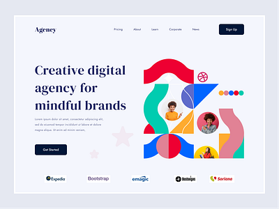 Creative Agency Landing page agency company web creative eftiar flat homepage design illustration interface kitty uix landing page minimal design landingpage trendy typography ui user experience ux vector web design web illustration website design