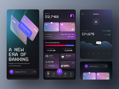 Banking Exploitation v3 app banking blockchain card ui crypto currency dark ui defi fintech gradient graph innvestment interface product swap ui ux visual wallet web3