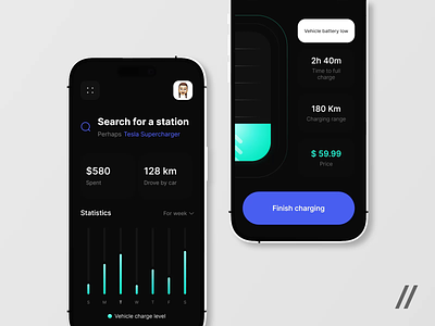 Spending Tracking Mobile IOS App for Electric Cars android animation app app interaction car charge cost dashboard design electric ios mobile mobile app mobile ui spending track track travel ui uiux ux