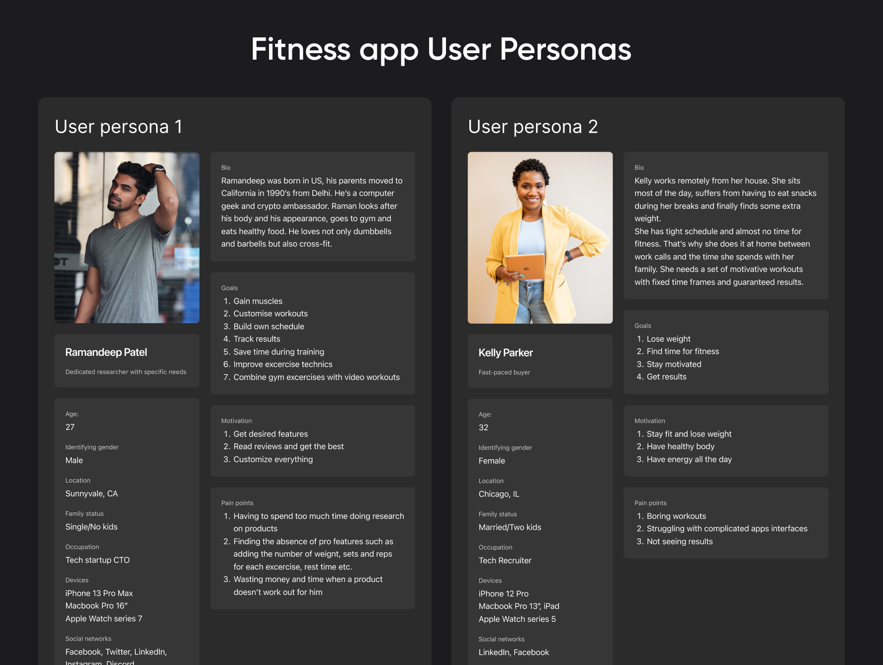 User Personas for Fitness app app design figma fitness mobile app mobile ui user personas ux design
