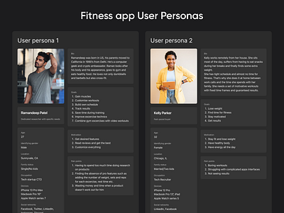 User Personas for Fitness app app design figma fitness mobile app mobile ui user personas ux design