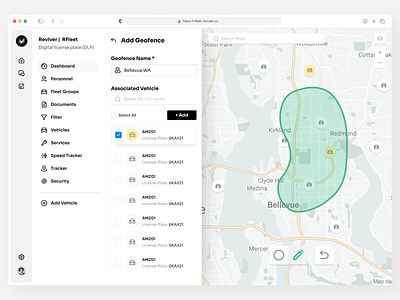 RFleet - Fleet Management | Reviver add geofenace car car dashboard car list car software clean clean dashboard dashboard fleet dashboard fleet management fleet software map tools map view minimal dashboard saas ui ux