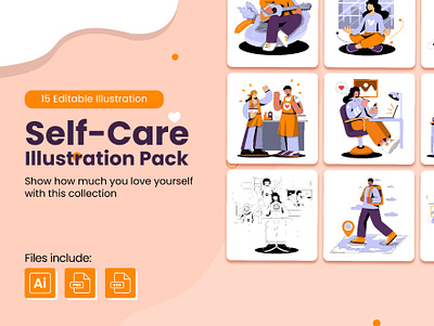 Self-Care Illustration Pack by Pixel True character graphics illustration vector vector illustration
