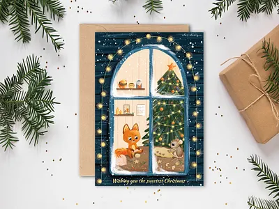 Christmas card animal illustration childrenillustration christmas card design fox graphic design illustration kitchenillustration mouse new year card new years eve photoshop postcard winterillustration