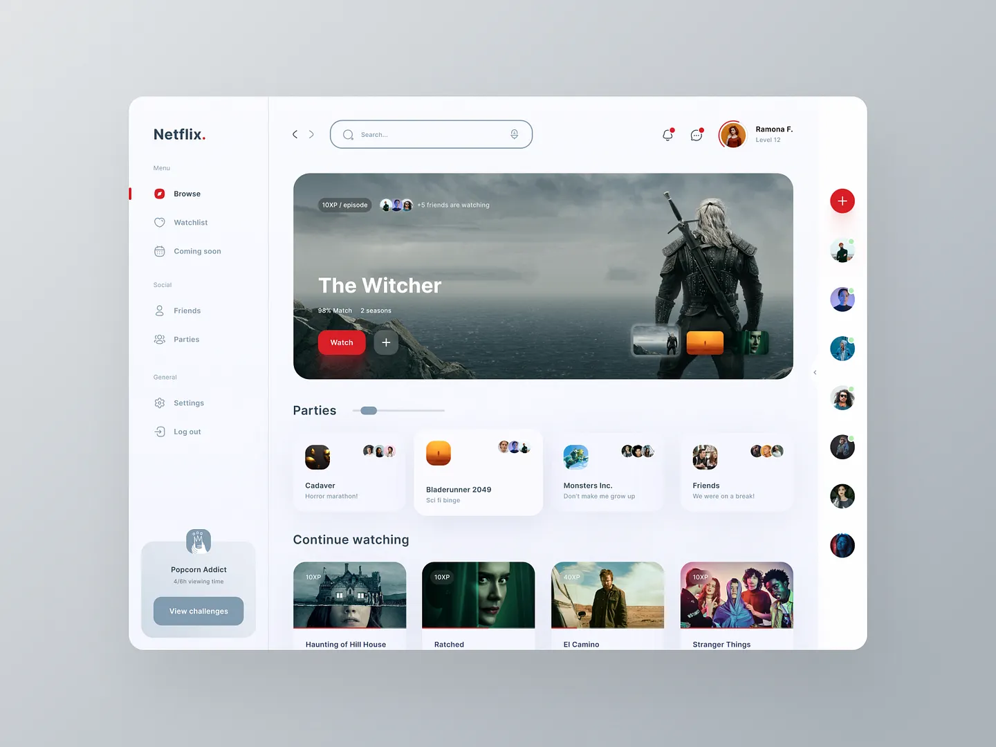 Innovative TV Website Design: Netflix Gamified Dashboard