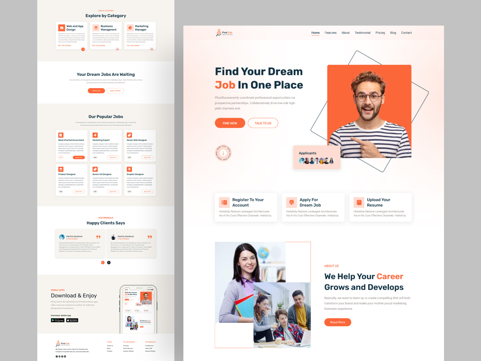 Job Finder Landing Page app design create job digital find work finder hiring job marketplace job platform job portal job site job vacancy jobs landing page product recruitment agency remote job ui design uiux website work hiring