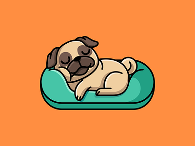 Sleeping Pug adorable animal bed cartoon character cute dog dreaming funny illustration lazy lying down mascot pet puppy relaxing resting sleep sleeping weekend