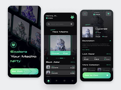 NFT Marketplace Design App - Mecha Art apk app brand branding design graphic design illustration iphone logo marketplace new nft ui ux vector web web design