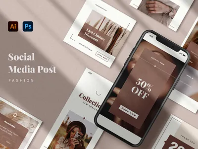 Social Media Set aesthetic branding fashion feminine instagram post instagram story logo minimal minimalist simple social media social media template template