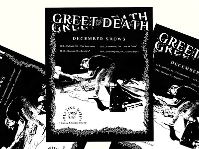 Greet Death December Shows black and white concert flyer concert poster graphic design greet death large type poster design show flyer show poster tour poster typography