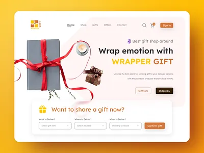 Wrapper Gift || Gift Shop Hero Exploration 🎁 best online branding ecommerce gift shop graphic design hero hero section logo new noteworthy online shop online store popular shop store trendy web web design webpage website