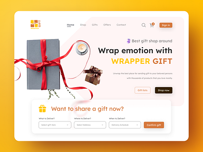 Wrapper Gift || Gift Shop Hero Exploration 🎁 best online branding ecommerce gift shop graphic design hero hero section logo new noteworthy online shop online store popular shop store trendy web web design webpage website