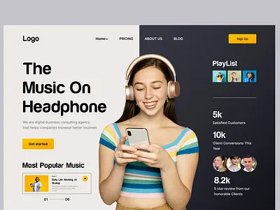 Music Landing Page Design album apple music design home page landing page live modern music music app music design music player music webpage music website player streaming ui uidesigner uiux ux website