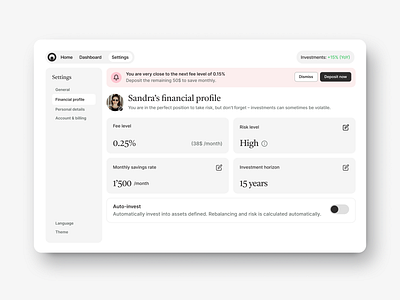 Daily UI #7 - Settings app dailyui design finance investing profile settings ui ux web