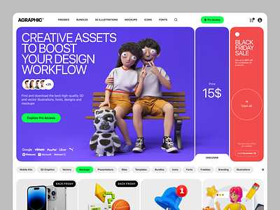 AGraphic Website UI Concept autolayout black friday concept creative ecommerce grid homepage inspiration interface landing marketplace safe shop store typography ui ux web website