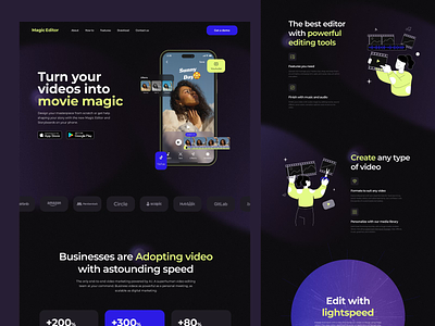 Video editor app product page design emote home page interaction ios ios app landing page product page product page design top website top website design dribbble ui user experience user interface ux video editor web design website