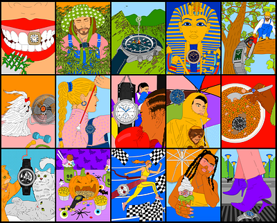 Wrist Watches Editorial Illustrations adobe colorful digital artwork digital illustration editorial editorial illustration fashion illustration illustration illustrator popart watches