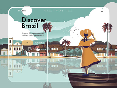 Brazil Tourism Website & Illustration art branding brazil dashboard discover girl graphics hotel illustration journey logo qclay sea tourism travel traveling trip ui ux webapp webdesign