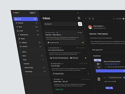 Mael - Email Dashboard app design chat conversation dark dashboard design email emailing gmail letter mail mailbox management message product ui ui design uiux web