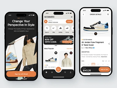 GCOMMERC - Ecommerce Shopping Mobile App clothing app e commerce e commerce e commerce app e commerce design ecommerce ecommerce app fashion fashion app ios marketplace minimal mobile app online shop online store shoes shop shopping shopping app sneakers