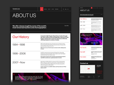 About Empire State Dance Center abou school about concept dance studio desktop ui ux