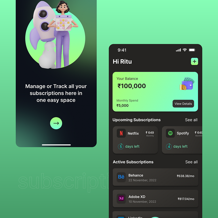 Subscription App UI Design by Ritu Verma on Dribbble