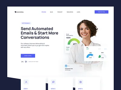 Quickmail app branding clean creative dashboard design email fintech hero illustration landing logo marketing minimal minimalistic page typography ui web website