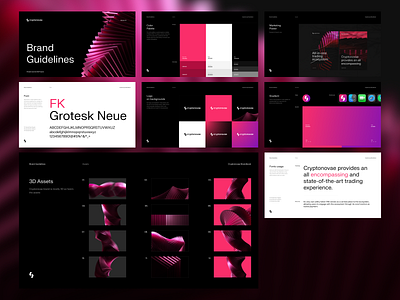 Cryptonovae Brandbook 3d assets adobe xd bradnbook brandbook branding crypto cryptocurrency exchange figma grotesk logo minimal pink poster ui uidesign