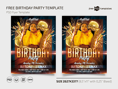 Free Birthday Party Template + Instagram Post (PSD) birthday event events flyer flyers free freebie gold party photoshop print printed psd template templates