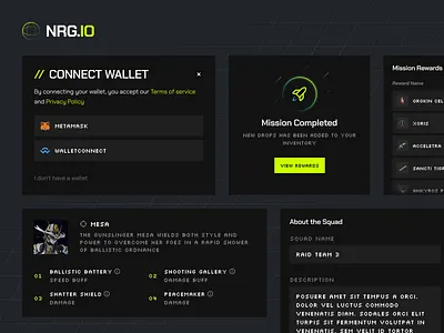 NRG.io - Components components connect wallet crypto dashboard futuristic game gaming nft retro ui web