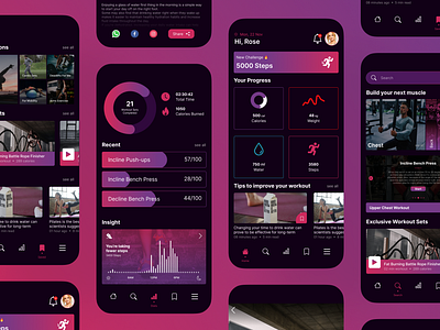 Workout Mobile App app application application design article design gradient graphic design health healthcare mobile app saas ui ux video workout