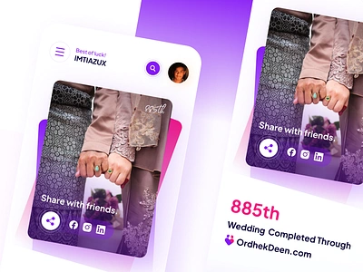 Wedding App | Daily UI 010 | Share Button app design ceremony daily ui 010 dailyui dailyui 010 dailyui010 groom imtiazux ios marriage mobile app mobile ui share button social share social share button ui uiux user interface ux design wedding app