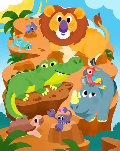 Wild rock crew 😎 animal art beetle bird crocodile cute illustration illustrator kids lion love parrot toddler