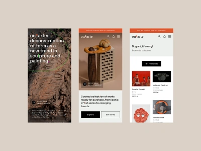 on*arte - mobile app art auctions branding clean column design ecommerce filters fullscreen gallery home page marketplace mobile shop slider typography ui ux views